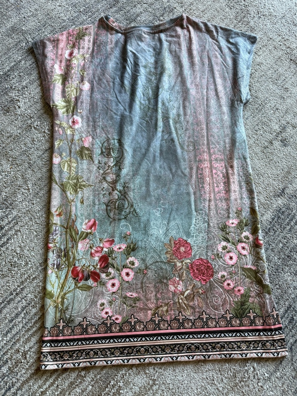 Floral Print Short Sleeve Dress in Dusty Blue and Pink - Picture 5 of 5